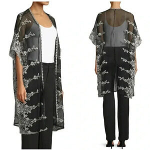 Black/Ivory Scallop Lace Retro Mesh Fairy Kimono With Floral Embroidery Size S-M